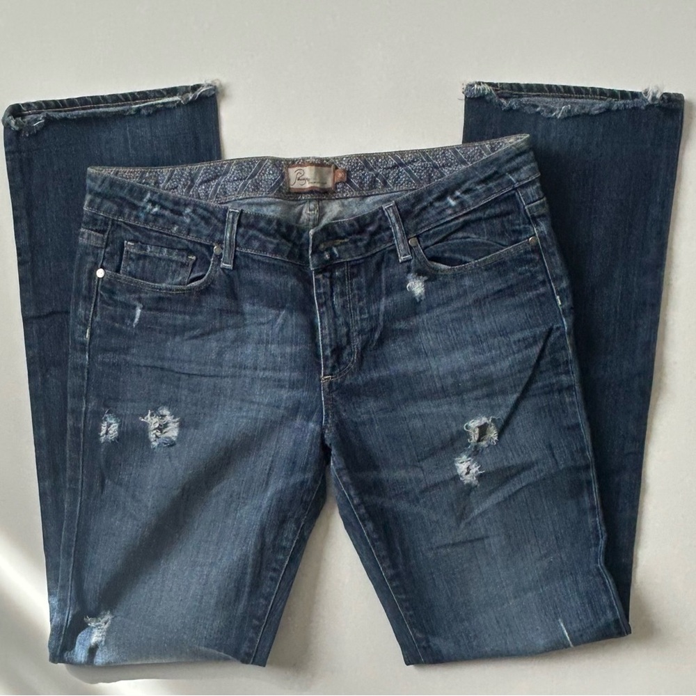 PAIGE Medium Blue Distressed Boyfriend Jeans